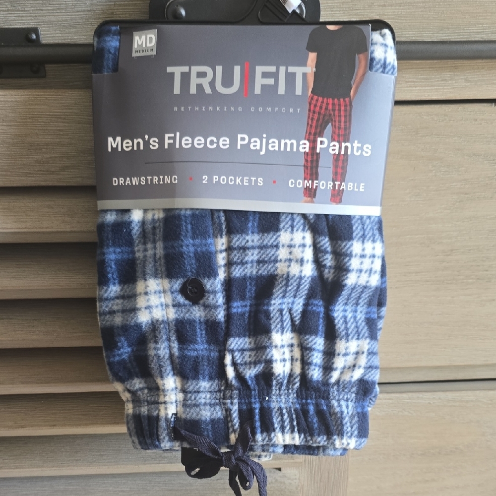 Men's Blue Plaid Fleece Pajama Pants💜